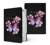 Treer Universal 6.8-7 Inch eReader Protective Case for Kindle Paperwhite for iReader Ocean for BOOX T68 for Kobo Clara, PU Leather Cover with Stand, Card Slot & Elastic Hand Strap (Butterfly 1)