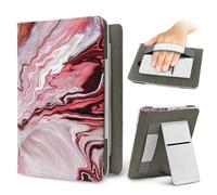 Treer Universal Case for 6.8-7 Inch eReader, for Kindle Paperwhite 12th Generation, for Kindle Colorsoft Signature Edition, Fluid design PU Stand Cover with Hand Strap, Card Slot (Red)