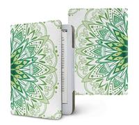 Treer Universal Ebook/eReader Protective Case for Kindle Paperwhite, Protective for Kindle Oasis 3, 6.8-7" E-Book Reader PU Cover with Stand Card Slot Hand Strap | Mandala Style (Green & White,1)