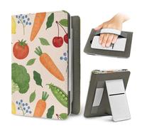 Treer Universal eReader Protective Case for Kindle Paperwhite 6.8-7 Inch, Protective for iReader Ocean for BOOX T68 for Kobo Clara PU Cover with Stand Card Slot Hand Strap, Strawberry (Vegetables)