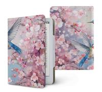 Treer Universal eReader Protective Case for Kindle Paperwhite 6.8-7 Inch, Protective for iReader Ocean for BOOX T68 for Kobo Clara PU Cover with Stand Card Slot, Retro Floral (Peach Blossoms)