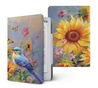 Treer Universal eReader Protective Case for Kindle Paperwhite 6.8-7 Inch, Protective for iReader Ocean for BOOX T68 for Kobo Clara PU Cover with Stand Card Slot, Retro Floral (Birds)