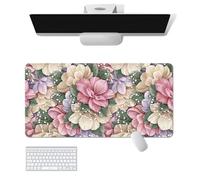 Treer Various Print Mouse Mat, Large Mouse Mat with Sewn Edges, Mouse Pad with Non-Slip Base, Gaming Mouse Pad, Mousepad Suitable for Office and Home (Pink Flower,600 * 300 * 3mm)