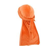 Treer Velvet Durag Cap for Men Women, Plain Long Tail Soft Durag Headwraps for 360 Waves,Unisex Sport Cap Hippie Pirate Bandanas Turban (100cm,Orange)