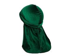Treer Velvet Durag Cap for Men Women, Plain Long Tail Soft Durag Headwraps for 360 Waves,Unisex Sport Cap Hippie Pirate Bandanas Turban (100cm,Green)