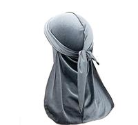 Treer Velvet Durag Cap for Men Women, Plain Long Tail Soft Durag Headwraps for 360 Waves,Unisex Sport Cap Hippie Pirate Bandanas Turban (100cm,Gray)