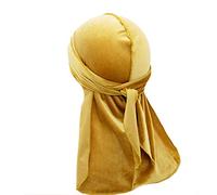 Treer Velvet Durag Cap for Men Women, Plain Long Tail Soft Durag Headwraps for 360 Waves,Unisex Sport Cap Hippie Pirate Bandanas Turban (100cm,Golden)