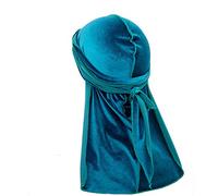 Treer Velvet Durag Cap for Men Women, Plain Long Tail Soft Durag Headwraps for 360 Waves,Unisex Sport Cap Hippie Pirate Bandanas Turban (100cm,Indigo)