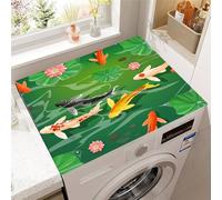 Treer Washer and Dryer Top Protector Mat, 3D Fish Pattern Washer Dryer Covers, Protector Washing Machine Cover Absorbent Quick Drying Diatomaceous Mat for Laundry Room, Kitchen (Green,50x50cm)