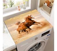 Treer Washer and Dryer Top Protector Mat, 3D Horse Washer Dryer Covers, Protector Washing Machine Cover Absorbent Quick Drying Diatomaceous Mat for Laundry Room, Kitchen (Sand,60x60cm)