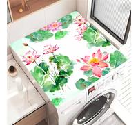 Treer Washer and Dryer Top Protector Mat, 3D Lotus Washer Dryer Covers, Protector Washing Machine Cover Absorbent Quick Drying Diatomaceous Mat for Laundry Room, Kitchen (White-green,50x60cm)