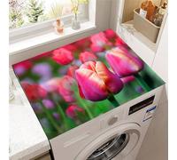 Treer Washer and Dryer Top Protector Mat, 3D Tulip Washer Dryer Covers, Protector Washing Machine Cover Absorbent Quick Drying Diatomaceous Mat for Laundry Room, Kitchen (Pink Green,50x60cm)