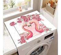 Treer Washer and Dryer Top Protector Mat, Flamingo Print Washer Dryer Cover Protector, Washing Machine Countertop Pads, Absorbent Non Slip Diatomite Mat for Laundry Room (Red rose,50x50cm)
