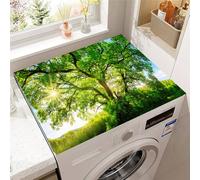 Treer Washer and Dryer Top Protector Mat, Forest Print Washer Dryer Cover Protector, Washing Machine Countertop Pads, Absorbent Non Slip Diatomite Mat for Laundry Room (Green trees,60x60cm)