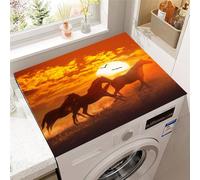 Treer Washer and Dryer Top Protector Mat, Washer Dryer Covers, Protector Washing Machine Cover Absorbent Quick Drying Diatomaceous Mat for Laundry Room Kitchen, 3D Horse (Sunset,50x50cm)
