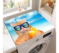 Treer Washer and Dryer Top Protector Mat, Washer Dryer Covers, Protector Washing Machine Cover Absorbent Quick Drying Diatomaceous Mat for Laundry Room Kitchen, 3D Cat (Vacation kitten,50x50cm)