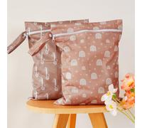 Treer Wet Bags 2 PCS for Cloth Diaper Nappy Baby Wet Dry Bag Large Waterproof Reusable Portable Baby Items Organiser Bag Zipper Diaper Bag for Swimming Travel Beach Pool (Brown Giraffe,26x36cm)