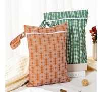 Treer Wet Bags 2 PCS for Cloth Diaper Nappy Baby Wet Dry Bag Large Waterproof Reusable Portable Zipper Diaper Bag for Swimming Travel Beach Pool, Baby Items Organiser Bag (Boho Geometry,26x36cm)