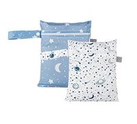 Treer Wet Dry Bag 2 PCS Baby Cloth Nappy Bag Washable Reusable Hanging Baby Diaper Bag with Zipper, Waterproof Organizer Bag for Daycare Travel Beach Swimwear Pool Gym (Star Universe,18x25cm)