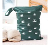 Treer Wet Dry Bags Baby Diaper Bag Waterproof Dark Green Series Double Layer Zipper Pockets Reusable Portable Large Nappy Bags Wet Clothes Organizer for Travel, Beach, Pool (The Little Sun)
