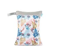 Treer Wet Dry Bags Stylish Cartoon Print Waterproof Baby Diaper Bag Two Zipper Pockets Reusable Portable Nappy Bags Wet Clothes Organizer for Travel, Beach, Pool, Daycare (Blue Grass)