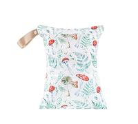 Treer Wet Dry Bags Stylish Cartoon Print Waterproof Baby Diaper Bag Two Zipper Pockets Reusable Portable Nappy Bags Wet Clothes Organizer for Travel, Beach, Pool, Daycare (Red Mushroom)