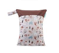 Treer Wet Dry Bags Waterproof Baby Diaper Bag Cute Animals Pattern Double Zipper Pockets Reusable Portable Nappy Bags Wet Clothes Organizer for Travel, Beach, Pool, Daycare (Brown Monkey)