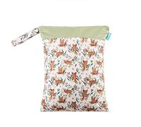 Treer Wet Dry Bags Waterproof Baby Diaper Bag Cute Animals Pattern Double Zipper Pockets Reusable Portable Nappy Bags Wet Clothes Organizer for Travel, Beach, Pool, Daycare (Fox-Green)