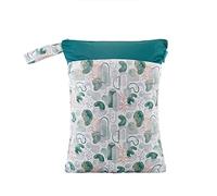 Treer Wet Dry Bags Waterproof Baby Diaper BagUnicorn Pattern Double Zipper Pockets Reusable Portable Nappy Bags Wet Clothes Organizer - for Travel, Beach, Pool, Daycare (Dark Green)