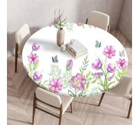 Treer Wipeable Table Cloth European Plant Style Round Tablecloth Protector, Elastic Edged Fitted Backed Splash-Proof Table Cover Washable for Dining Room Kitchen Picnic (Butterfly,90cm)