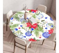 Treer Wipeable Table Cloth Jungle Floral Print Round Tablecloth Protector, Elastic Edged Fitted Backed Splash-Proof Table Cover Washable for Dining Room Kitchen Picnic (Green Leaves 2,80cm)