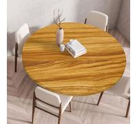 Treer Wipeable Table Cloth Retro Wooden Board Texture Round Tablecloth Protector, Elastic Edged Fitted Backed Splash-Proof Table Cover Washable for Dining Room Kitchen Picnic (Brown,90cm)