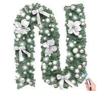 Treer Xmas Wreath with LED Lights, Decoration Illuminated Light Garland for Fireplaces Stairs Hanger Door Wall Windows Home Flower Ball Christmas Tree Festive Decor (Cool White,Silver)