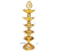 Treeratan® Electric 5 Layer Deep (Pack of 1) Deepak for Puja Decoration Lamp LED Diya Light Jyoti Diya for Home Temple Decor Electric Diya (Golden Deep)