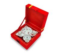 Treeratan Silver Plated Panchmukhi Diya Oil Lamp with Velvet Box - German Silver Pooja Diya for Home Decor, Traditional Puja Gifts, Diwali & Dhanteras Celebration