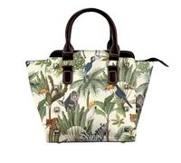 Trees And Animals Genuine Leather Crossbody Satin Bag With Studs And All-Over Print,Adjustable Detachable Strap, Elegant Spacious Tote Purse For Women