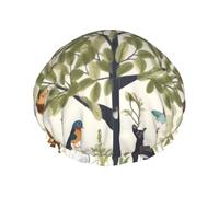 Trees and Animals Printed Double-Layer Waterproof Shower Cap - Reusable Spa & Face Mask Bathing Hat for Travel, Home Care & Beauty Routine