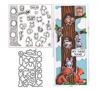 Trees and Forest Animals Stamps and Dies Set for Card Making,Clear Stamps and Metal Cutting Dies Sets for Scrapbooking DIY Album Card Making Supplies