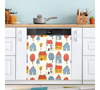 Trees and Houses Dishwasher Magnet Cover for Door Front, Large Metal Decorative Kitchen Dishwasher Panel Decal Refrigerator Magnetic Decor Sticker 58 x 66 CM