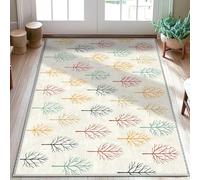 Trees Area Rug, Autumn Nature Branches Leaves Fall Multicolor Non-Slip Backing Doormat Throw Rug Edge Binding Bathroom Entryway Bedside Doorway Decor 3' X 5'