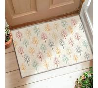 Trees Area Rug, Autumn Nature Branches Leaves Fall Multicolor Non-Slip Backing Edge Binding Doormat Throw Rug Rectangle Entryway Bathroom Kitchen Doorway Decor 2' X 3'