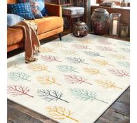 Trees Area Rug, Autumn Nature Branches Leaves Fall Multicolor Non-Slip Backing Edge Binding Home Rectangle Carpet Rugs for Living Room Bedroom College Dorm Kitchen Decor 5' X 7'