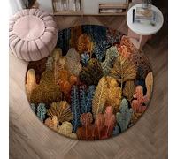 Trees Area Rug, Autumn Nature-Inspired Leaves Foliage Fall Warm Orange Low Pile Foam Edge Binding Doormat Throw Rug Circle Entryway Bathroom Kitchen Doorway Decor 4' X 4'