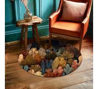 Trees Area Rug, Autumn Nature-Inspired Leaves Foliage Fall Warm Orange Low Pile Foam Home Floor Doormat Circle Print Accents Rug Bathroom Entryway Bedside Laundry Room Decor 3' X 3'