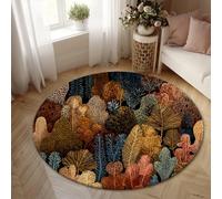 Trees Area Rug, Autumn Nature-Inspired Leaves Foliage Fall Warm Orange Non-Slip Backing Aesthetic Circle Home Floor Carpet Rugs for Living Room Bedroom Kitchen Hallway Decor 5' X 5'