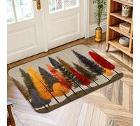 Trees Area Rug, Autumn Nature Leaves Trunks Fall Orange Low Pile Foam Doormat Throw Rug Edge Binding Bathroom Entryway Bedside Laundry Room Decor 2' X 3'