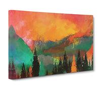 Trees At The Foot Of A Setting Sun Canvas Print | Gallery Wrapped 30mm Frame Wall Art | 24x16 inches | Ready to Hang | Abstract Landscape Picture | Living Room Bedroom Lounge Office