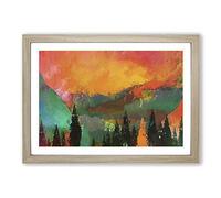 Trees at The Foot of a Setting Sun in Abstract Framed Print | A2 Oak Framed Wall Art | Ready to Hang | Abstract Floral Picture | Living Room Bedroom Lounge Office