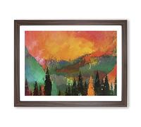 Trees At The Foot Of A Setting Sun In Abstract Modern Art Framed Print | A3 Walnut Framed Wall Art | Ready to Hang | Abstract Floral Picture | Living Room Bedroom Lounge Office