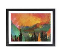 Trees At The Foot Of A Setting Sun In Abstract Modern Art Framed Wall Art Print, Ready to Hang Picture for Living Room Bedroom Home Office Décor, Black A2 (64 x 46 cm)